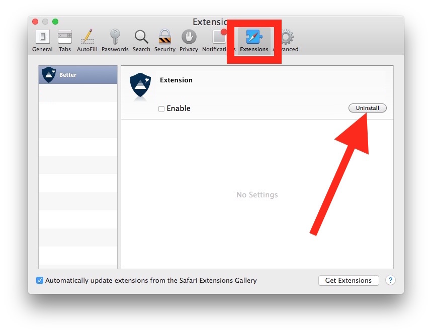 How to remove mac app extensions